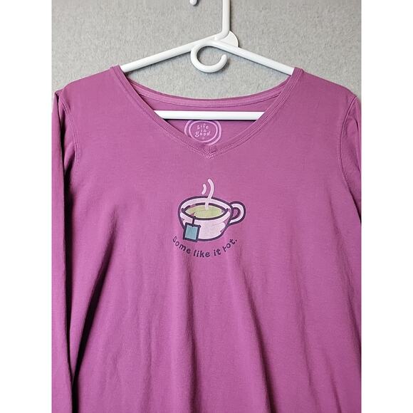 Life Is Good Classic Fit Cotton Purple LS V Neck Graphic Tee Shirt Women's Large - Picture 3 of 12